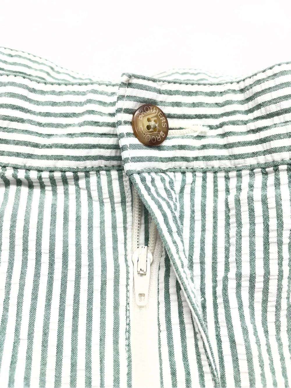 Brooks Brothers Men’s 38 Seersucker Shorts Green White Stripe Cotton Preppy